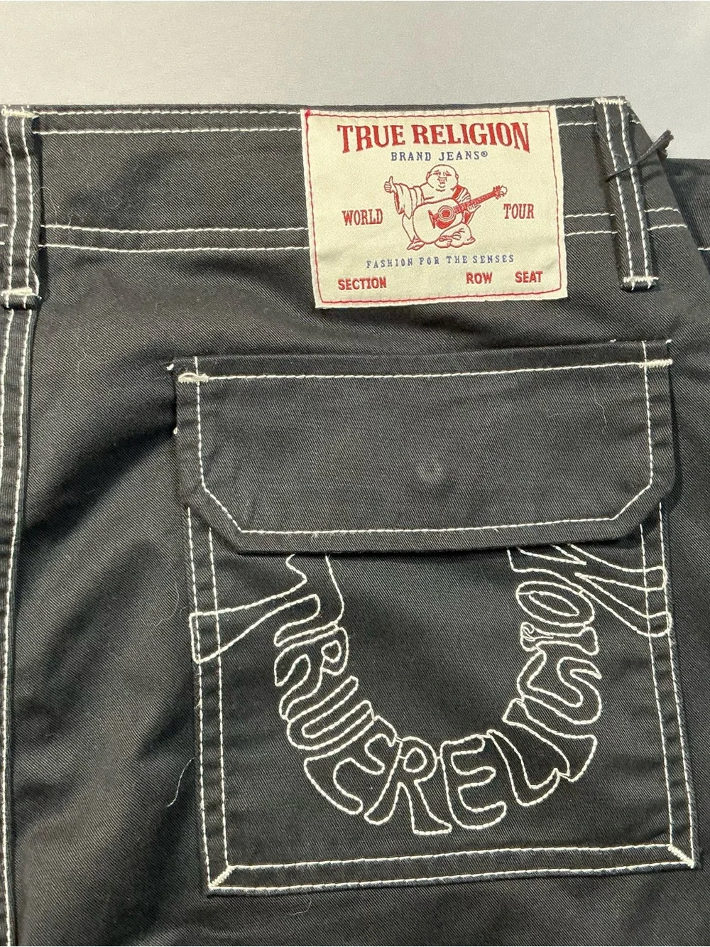 True Religion Men’s Black Slim Straight Jeans with White Contrast Stitching